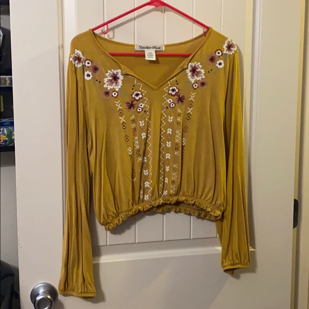 Mustard yellow long sleeve crop top